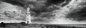 Corny Point Lighthouse and storm clouds